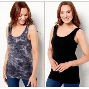 Skinnytees Set Marble Tie-Dye & Solid Tank BlackMarbl/Blck Plus One Size A465348